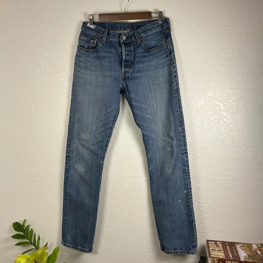 Levi's 501 Original Fit Jeans Mens 29x32 Blue Good Distressed Paint Splatter